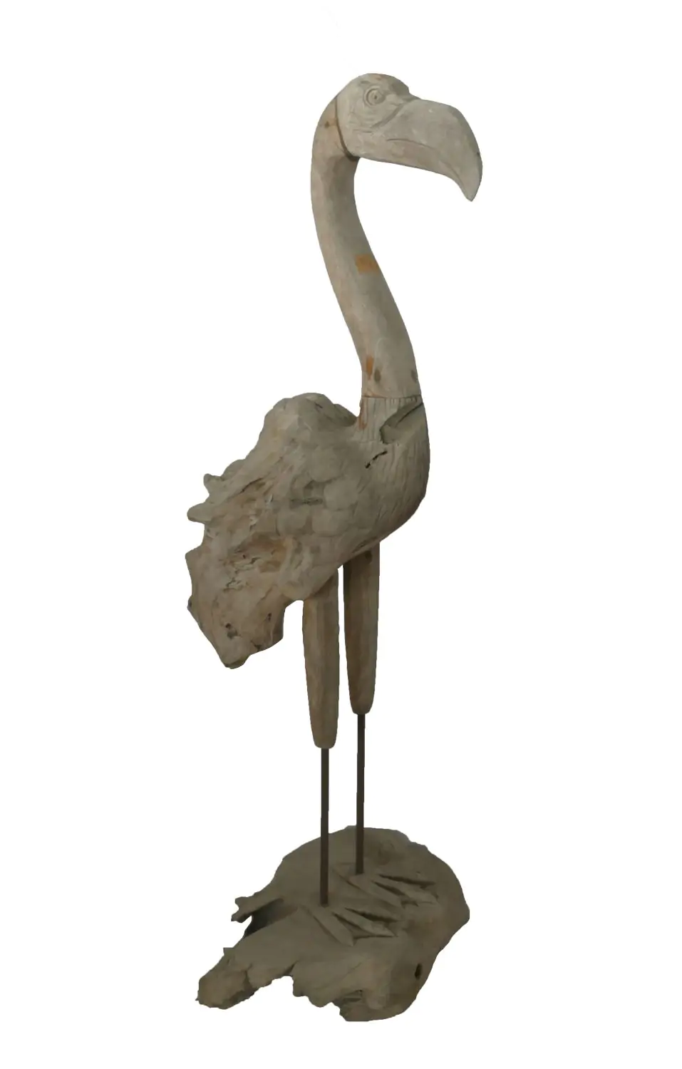  Product image 3 of the product “Flamingo, made from teak root pieces, about 1,10 mtr high-. 2 Parts, metall feet. ”